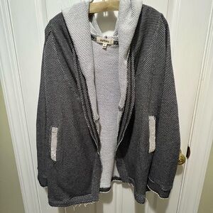Gray Hooded Cardigan with Pockets